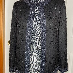 Laurence Kazar Black Beaded Silk Jacket